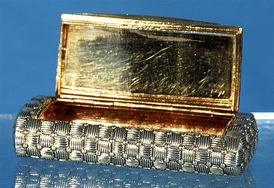 A good George III silver gilt snuff box, by John Reily, Length 81mm Weight 3.6oz/115grms